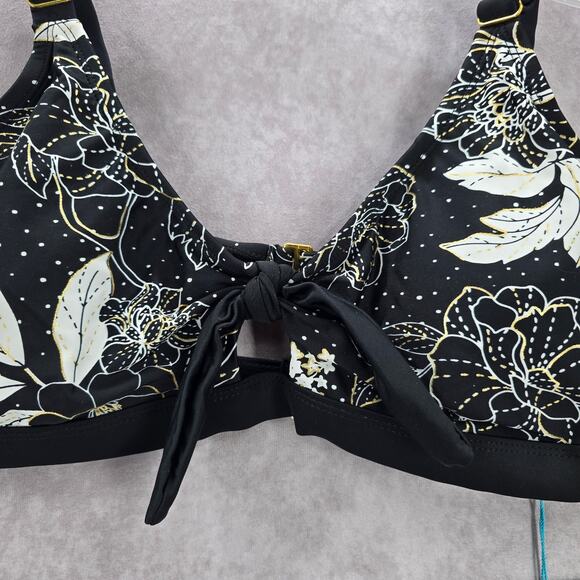 Heat Black White Floral Padded Magnolia Tie Front Bralette Swim Top L Large - Picture 3 of 4